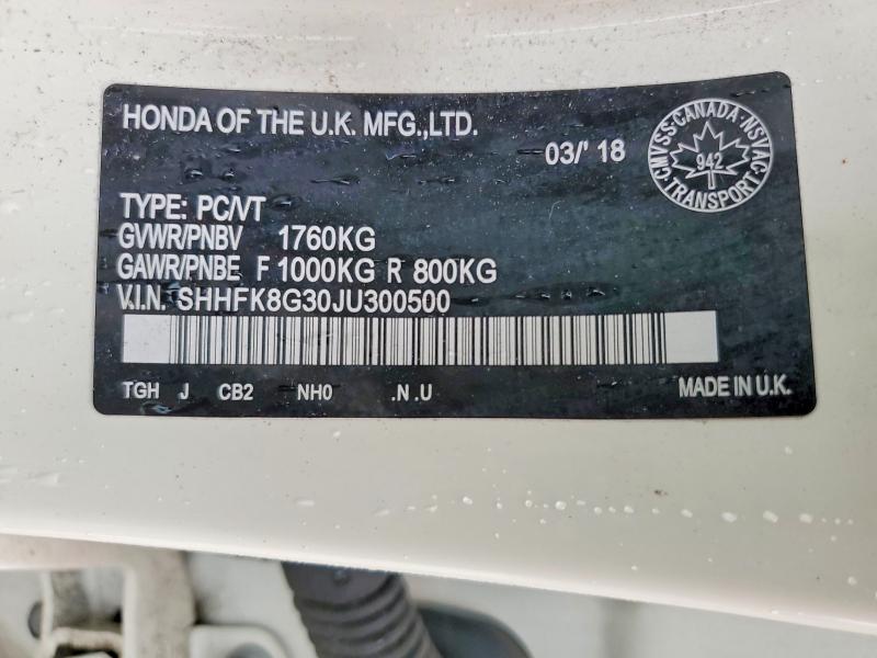 2018 Honda Civic მანქანა იყიდება აუქციონზე, vin: SHHFK8G30JU300500, აუქციონის ნომერი: 66220206