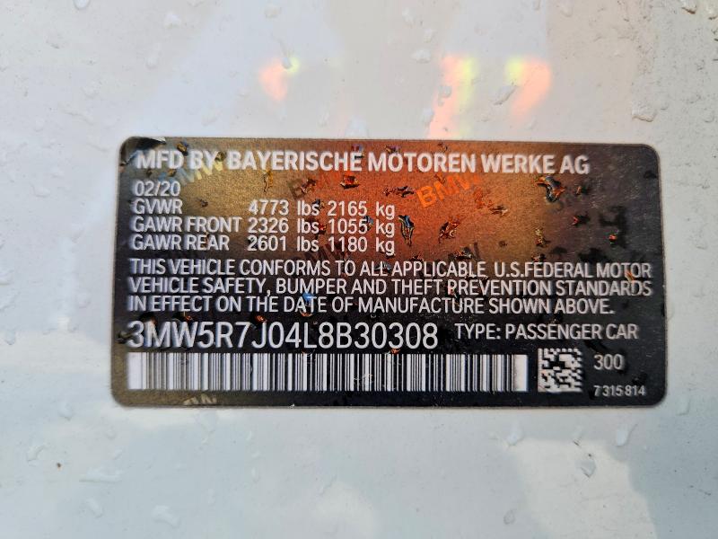 Продаж на аукціоні авто 2020 Bmw 330xi, vin: 3MW5R7J04L8B30308, номер лоту: 63924436