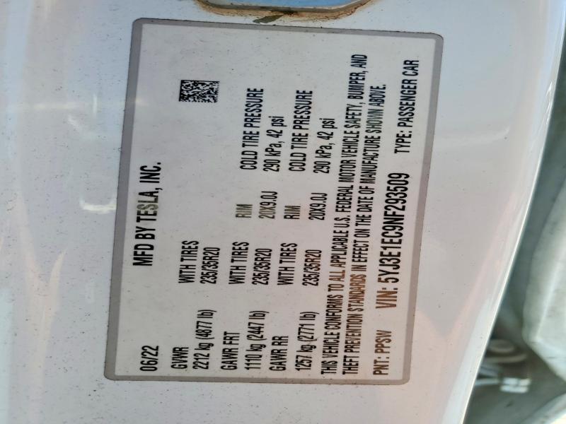Aukcja sprzedaży 2022 Tesla Model 3, vin: 5YJ3E1EC9NF293509, numer aukcji: 62685786