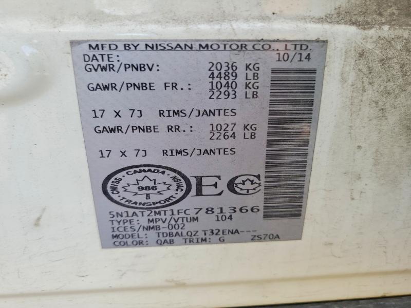 2015 Nissan Rogue მანქანა იყიდება აუქციონზე, vin: 5N1AT2MT1FC781366, აუქციონის ნომერი: 64591656