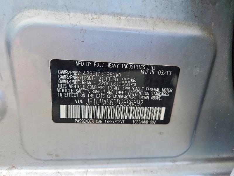 Продаж на аукціоні авто 2013 Subaru Impreza, vin: JF1GPAS65D2866892, номер лоту: 64910116