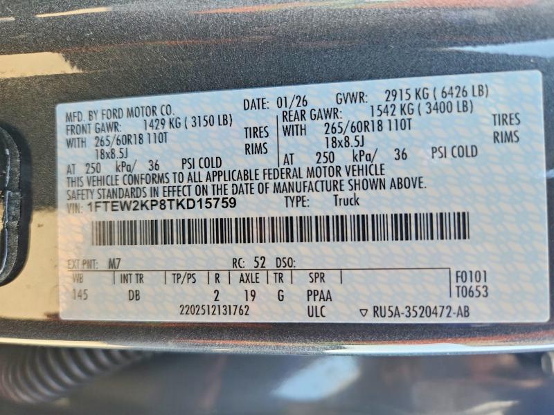 Продажа на аукционе авто 2026 Ford F150, vin: 1FTEW2KP8TKD15759, номер лота: 65641566