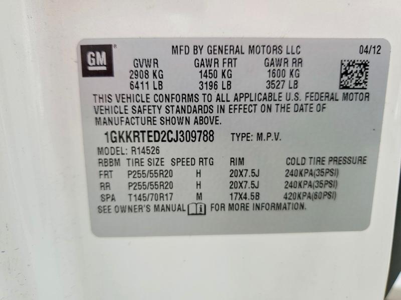 2012 Gmc Acadia მანქანა იყიდება აუქციონზე, vin: 1GKKRTED2CJ309788, აუქციონის ნომერი: 66264166