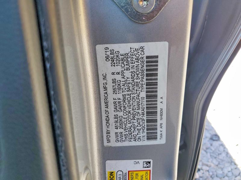 Aukcja sprzedaży 2019 Honda Accord, vin: 1HGCV3F14KA017110, numer aukcji: 66433566