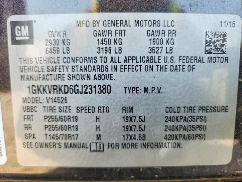 Продаж на аукціоні авто 2016 Gmc Acadia, vin: 1GKKVRKD6GJ231380, номер лоту: 63142536