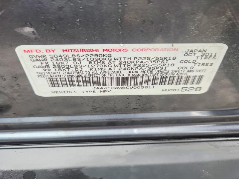61713986 :رقم المزاد ، JA4JT3AW6CU005811 vin ، 2012 Mitsubishi Outlander مزاد بيع