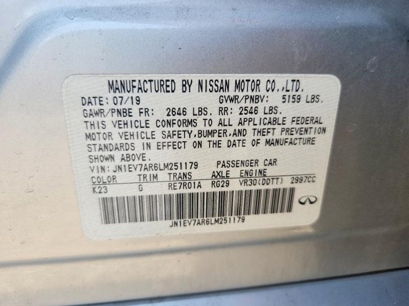 Aukcja sprzedaży 2020 Infiniti Q50, vin: JN1EV7AR6LM251179, numer aukcji: 64929666