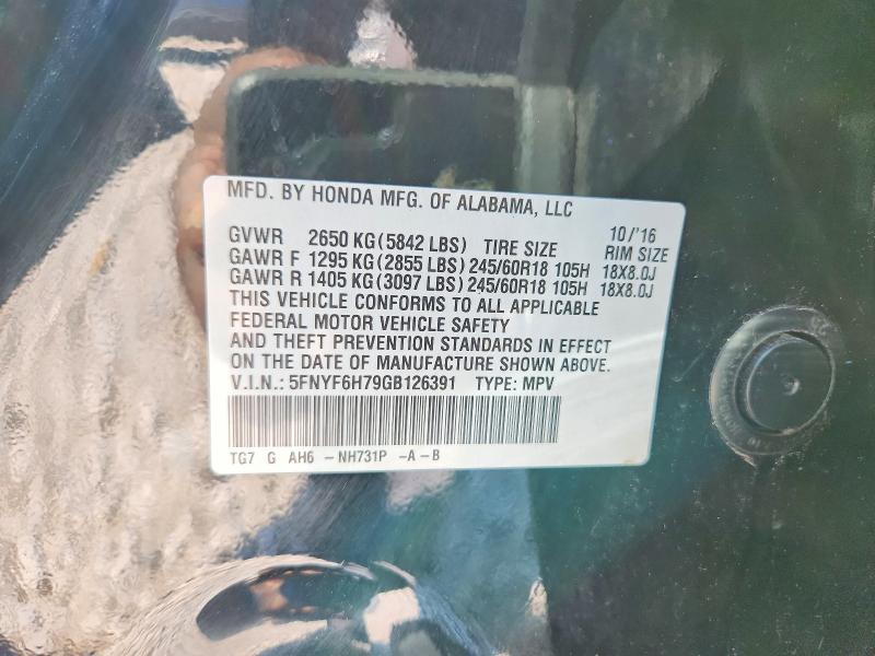 Aukcja sprzedaży 2016 Honda Pilot, vin: 5FNYF6H79GB126391, numer aukcji: 67014666