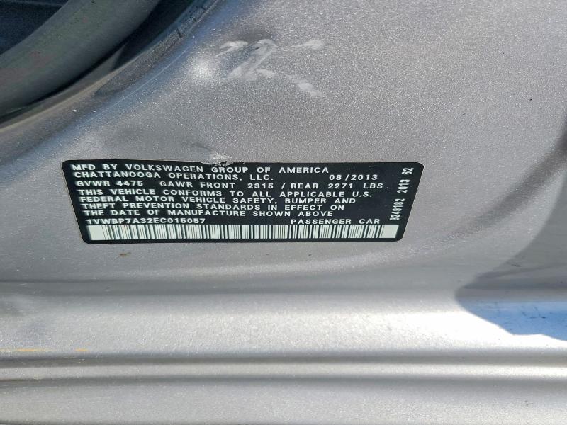Aukcja sprzedaży 2014 Volkswagen Passat, vin: 1VWBP7A32EC015057, numer aukcji: 67315366