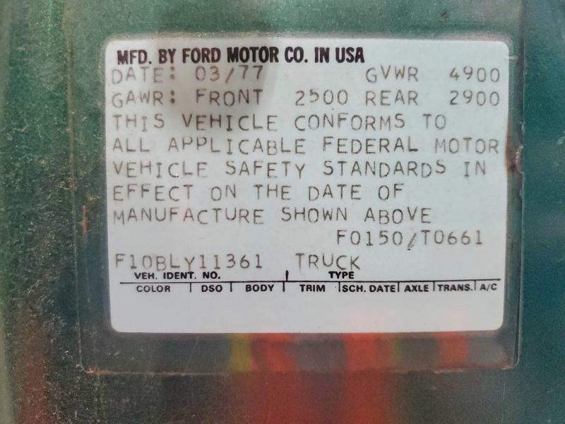 66010016 :رقم المزاد ، F10BLY11361 vin ، 1977 Ford F150 Custom Pickup مزاد بيع
