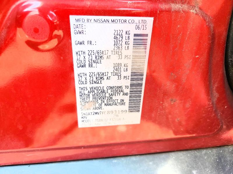 64774396 :رقم المزاد ، 5N1AT2MV7FC893199 vin ، 2015 Nissan Rogue مزاد بيع