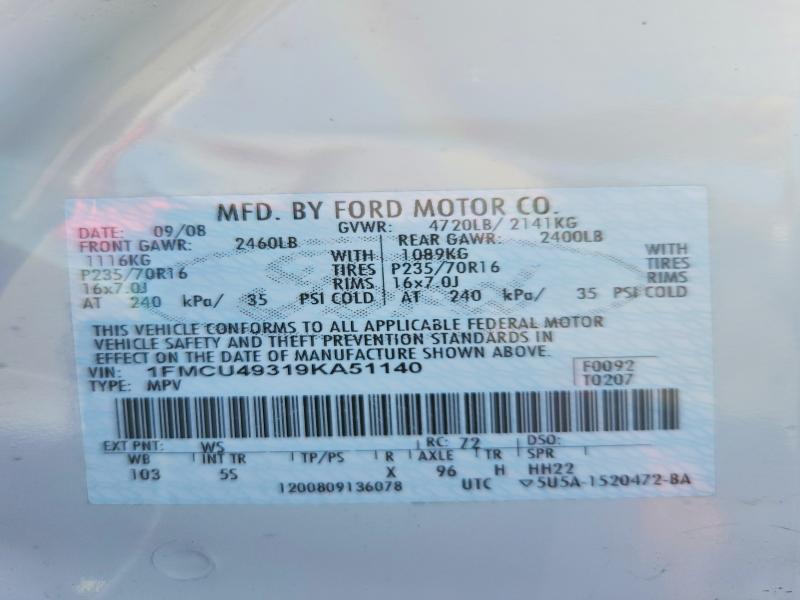 Продажа на аукционе авто 2009 Ford Escape, vin: 1FMCU49319KA51140, номер лота: 67143276