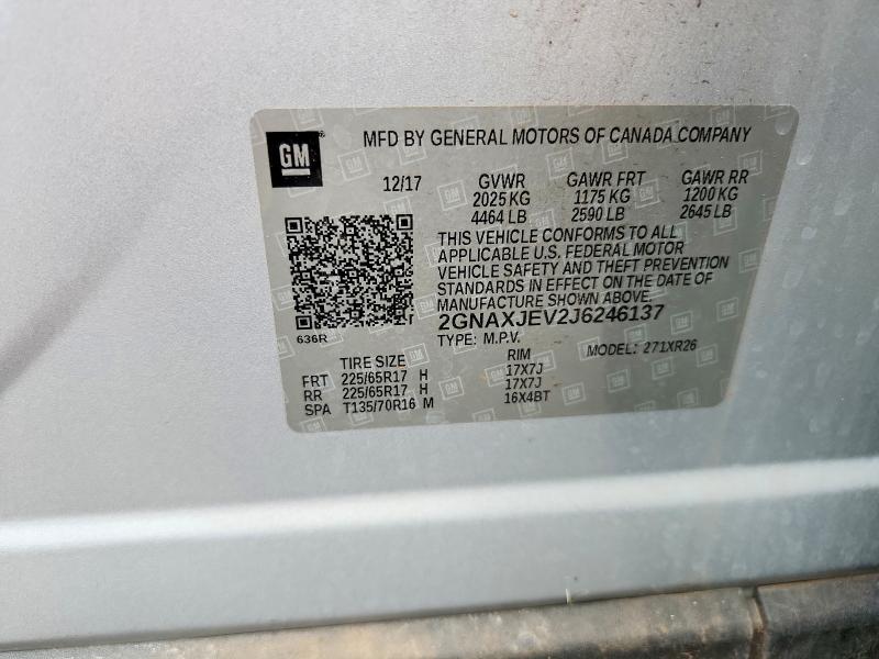 2018 Chevrolet Equinox მანქანა იყიდება აუქციონზე, vin: 2GNAXJEV2J6246137, აუქციონის ნომერი: 64514836
