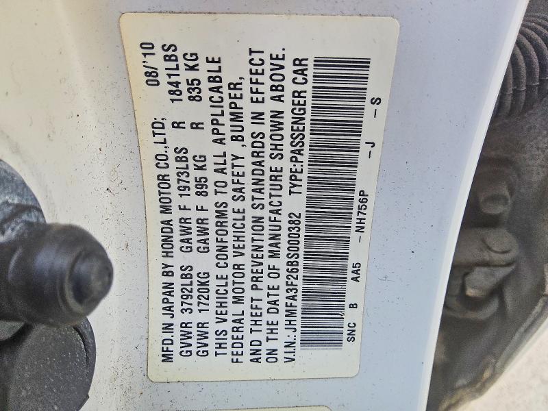 Aukcja sprzedaży 2011 Honda Civic, vin: JHMFA3F26BS000382, numer aukcji: 66954336