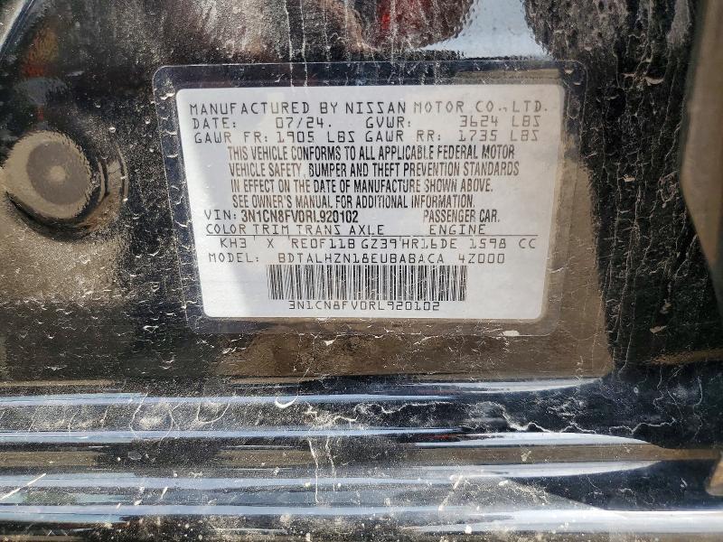 2024 Nissan Versa მანქანა იყიდება აუქციონზე, vin: 3N1CN8FV0RL920102, აუქციონის ნომერი: 63897186