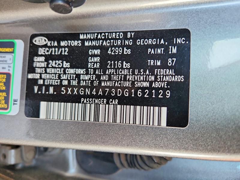 2013 Kia Optima მანქანა იყიდება აუქციონზე, vin: 5XXGN4A73DG162129, აუქციონის ნომერი: 65150426