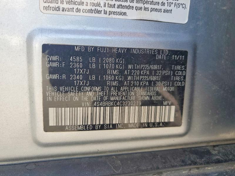 Продаж на аукціоні авто 2012 Subaru Outback, vin: 4S4BRBKC4C3230219, номер лоту: 65700576