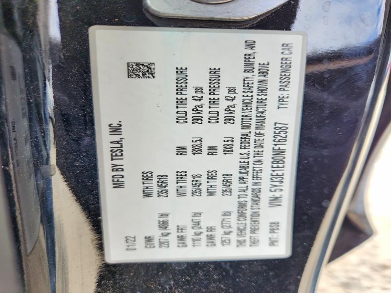 Aukcja sprzedaży 2022 Tesla Model 3, vin: 5YJ3E1EB0NF162587, numer aukcji: 66474826