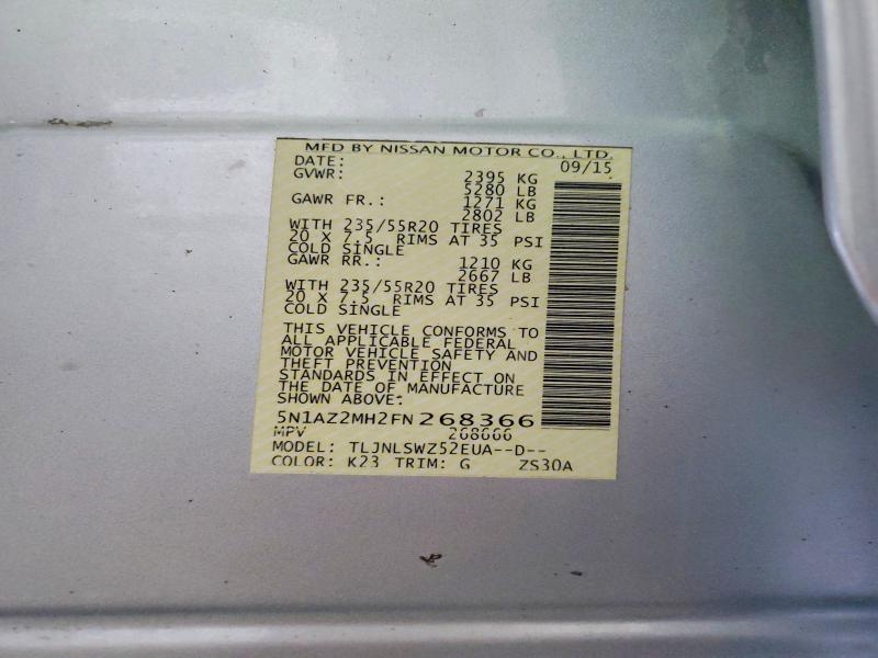 Aukcja sprzedaży 2015 Nissan Murano, vin: 5N1AZ2MH2FN268366, numer aukcji: 64280266