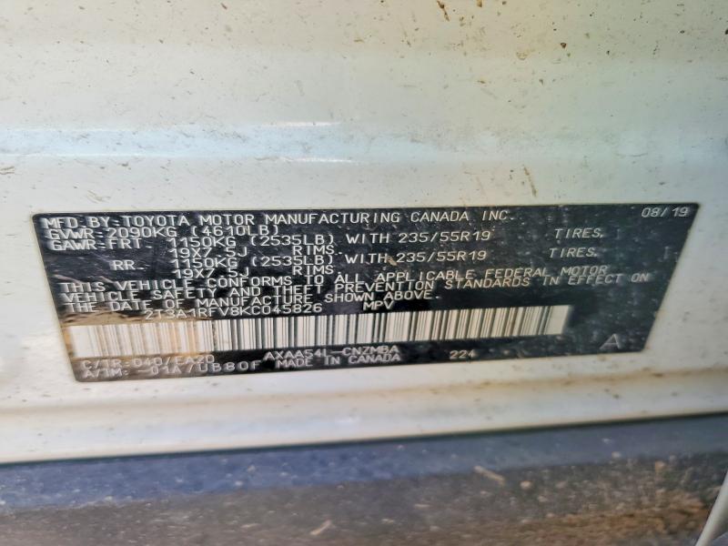 2019 Toyota Rav4 მანქანა იყიდება აუქციონზე, vin: 2T3A1RFV8KC045826, აუქციონის ნომერი: 65158536