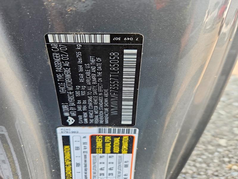 Продажа на аукционе авто 2007 Mini Cooper, vin: WMWMF73557TL85058, номер лота: 63801406