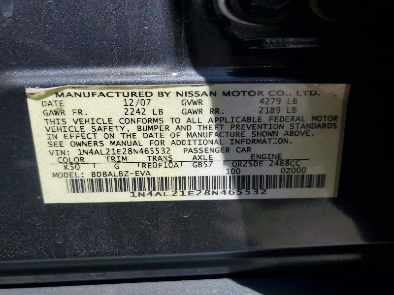 2008 Nissan Altima მანქანა იყიდება აუქციონზე, vin: 1N4AL21E28N465532, აუქციონის ნომერი: 63600946