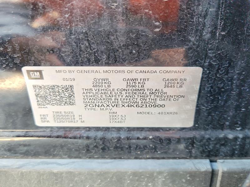 Aukcja sprzedaży 2019 Chevrolet Equinox, vin: 2GNAXVEX4K6210900, numer aukcji: 63897856