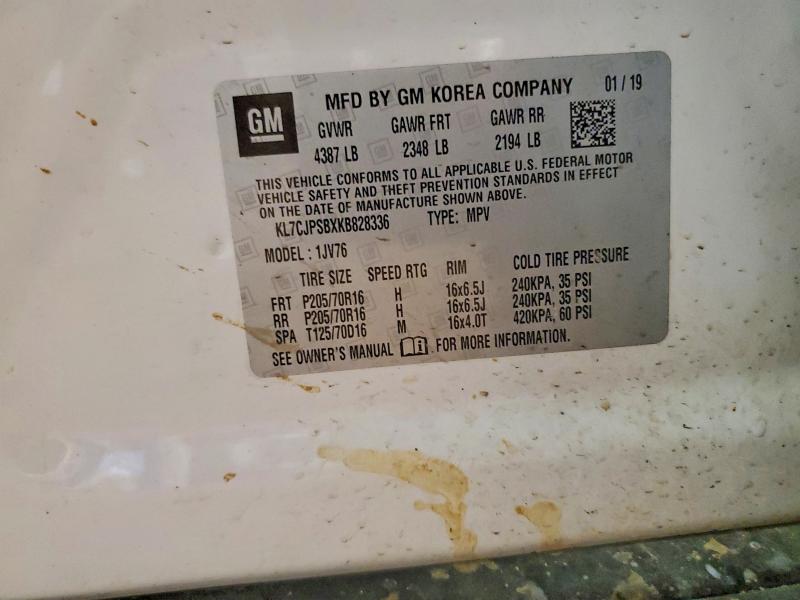 64063366 :رقم المزاد ، KL7CJPSBXKB828336 vin ، 2019 Chevrolet Trax مزاد بيع