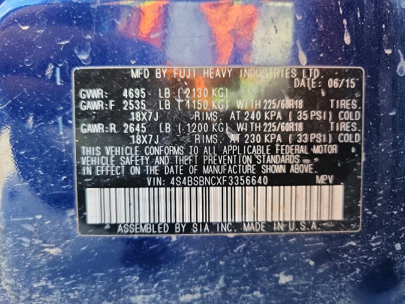 Продажа на аукционе авто 2015 Subaru Outback, vin: 4S4BSBNCXF3356640, номер лота: 66785566