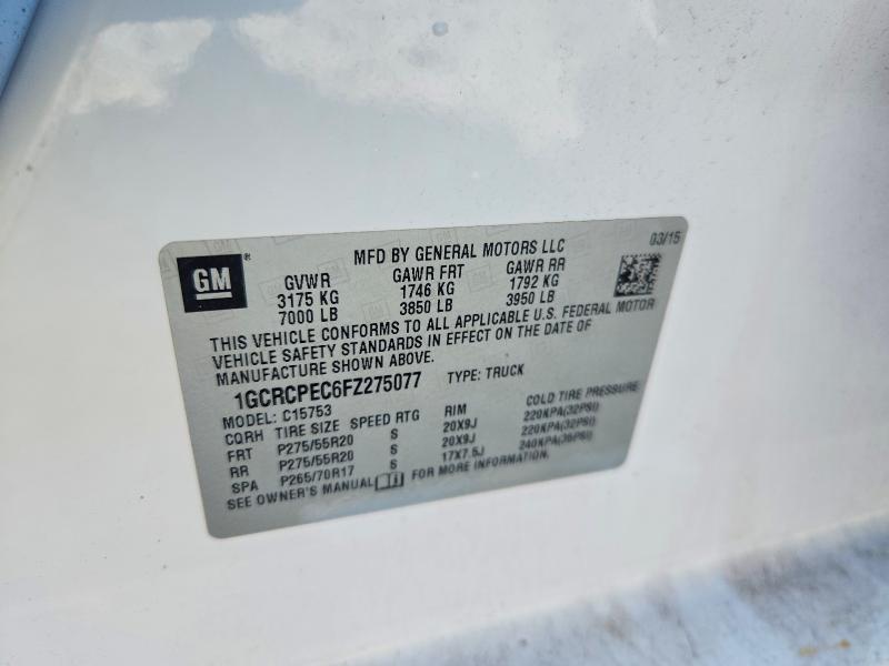 65515606 :رقم المزاد ، 1GCRCPEC6FZ275077 vin ، 2015 Chevrolet Silverado مزاد بيع
