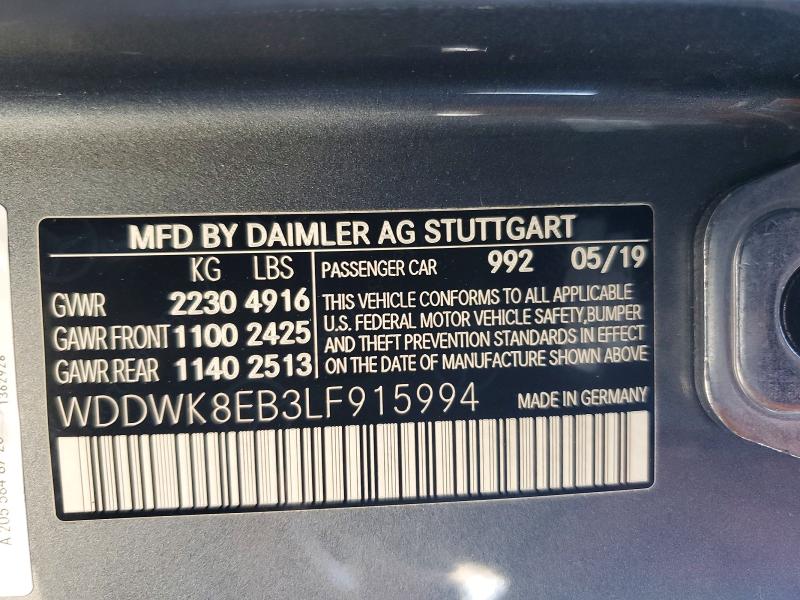 Aukcja sprzedaży 2020 Mercedes-benz C, vin: WDDWK8EB3LF915994, numer aukcji: 64655176