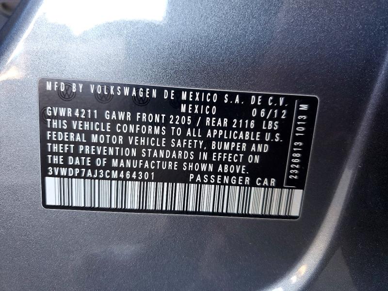 65548666 :رقم المزاد ، 3VWDP7AJ3CM464301 vin ، 2012 Volkswagen Jetta مزاد بيع