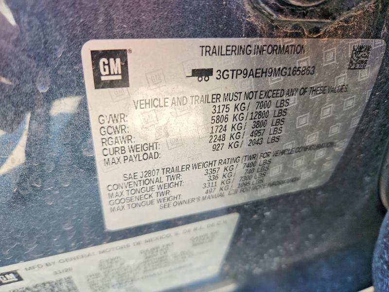 2021 Gmc Sierra მანქანა იყიდება აუქციონზე, vin: 3GTP9AEH9MG165863, აუქციონის ნომერი: 66782426