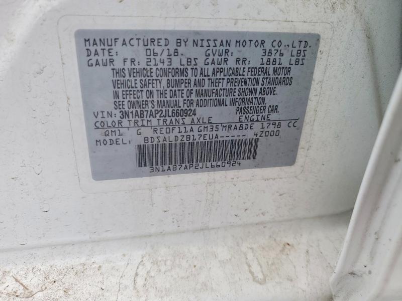 Продаж на аукціоні авто 2018 Nissan Sentra, vin: 3N1AB7AP2JL660924, номер лоту: 62897656