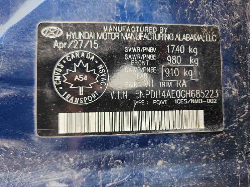 Aukcja sprzedaży 2016 Hyundai Elantra, vin: 5NPDH4AE0GH685223, numer aukcji: 65369656