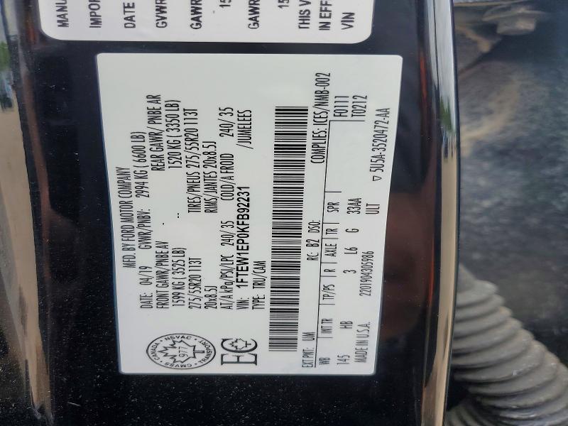Aukcja sprzedaży 2019 Ford F150, vin: 1FTEW1EP0KFB92231, numer aukcji: 64556606