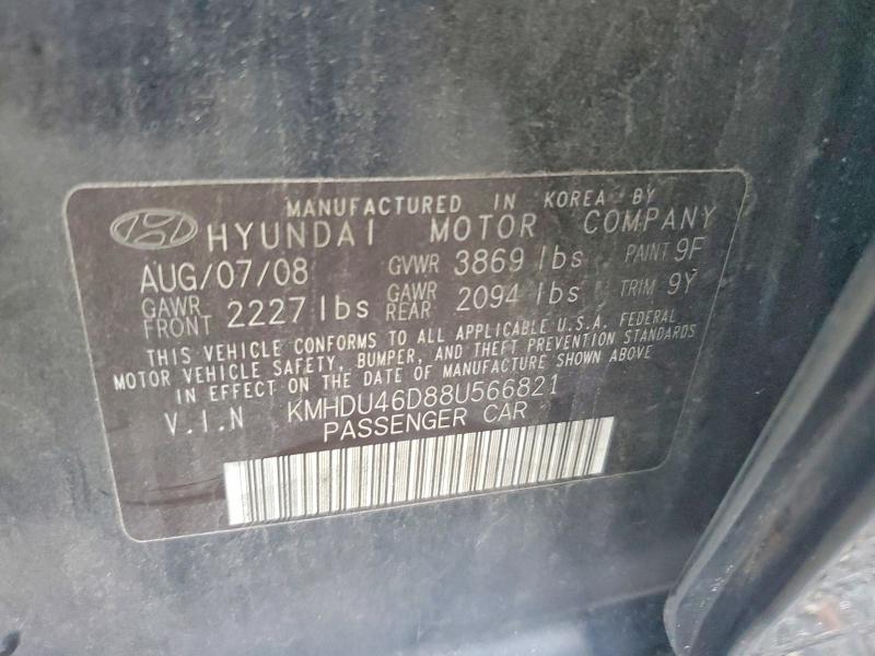 63696966 :رقم المزاد ، KMHDU46D88U566821 vin ، 2008 Hyundai Elantra مزاد بيع