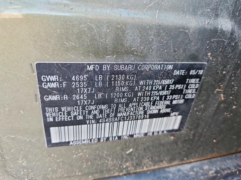 Aukcja sprzedaży 2018 Subaru Outback, vin: 4S4BSAFC1J3378916, numer aukcji: 64724386