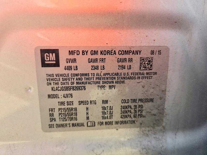 Auction sale of the 2015 Buick Encore, vin: KL4CJGSB5FB269376, lot number: 65370896