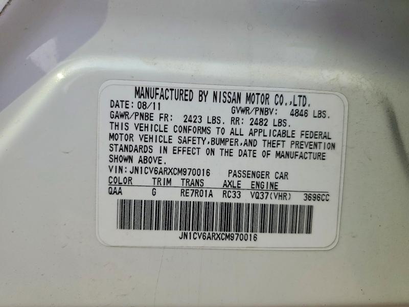 Продаж на аукціоні авто 2012 Infiniti G37 Sedan, vin: JN1CV6ARXCM970016, номер лоту: 63596476