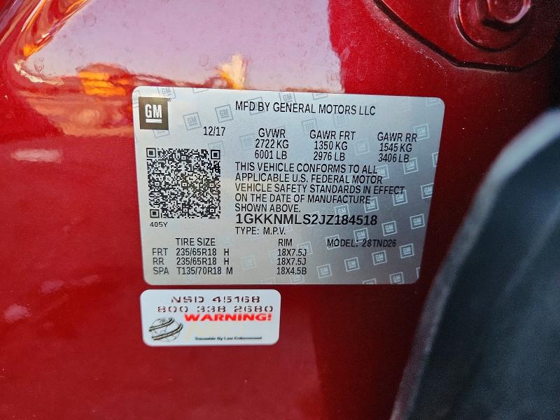 2018 Gmc Acadia მანქანა იყიდება აუქციონზე, vin: 1GKKNMLS2JZ184518, აუქციონის ნომერი: 65863256