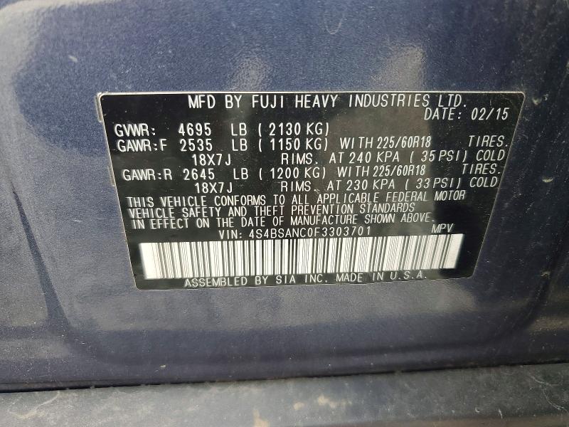 64259396 :رقم المزاد ، 4S4BSANC0F3303701 vin ، 2015 Subaru Outback مزاد بيع