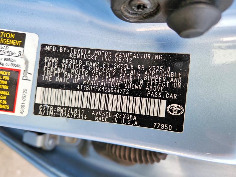 Продажа на аукционе авто 2012 Toyota Camry Hybrid, vin: 4T1BD1FK1CU044772, номер лота: 63896786