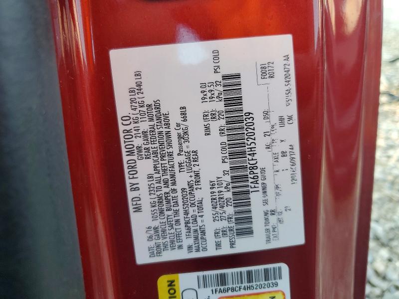 58427206 :رقم المزاد ، 1FA6P8CF4H5202039 vin ، 2017 Ford Mustang مزاد بيع