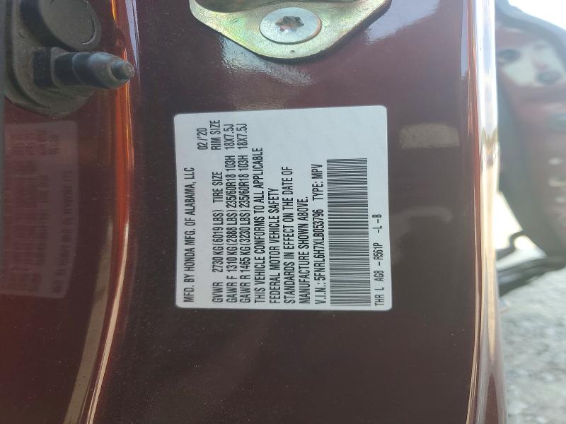 63804436 :رقم المزاد ، 5FNRL6H7XLB053796 vin ، 2020 Honda Odyssey مزاد بيع