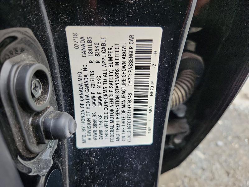 2018 Honda Civic მანქანა იყიდება აუქციონზე, vin: 2HGFC1E54JH708746, აუქციონის ნომერი: 65552496