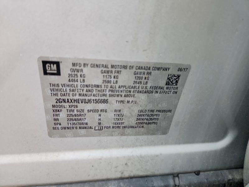 Aukcja sprzedaży 2018 Chevrolet Equinox, vin: 2GNAXHEV0J6156686, numer aukcji: 64657866