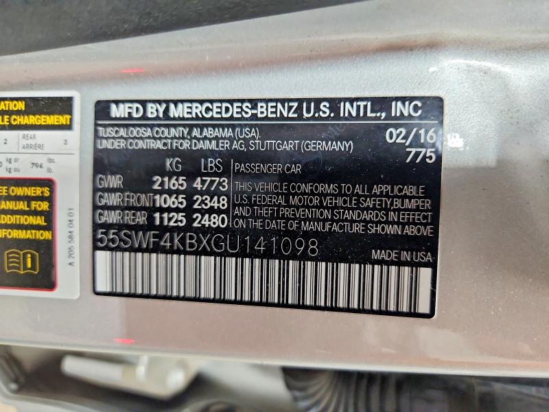 Aukcja sprzedaży 2016 Mercedes-benz C, vin: 55SWF4KBXGU141098, numer aukcji: 66179306