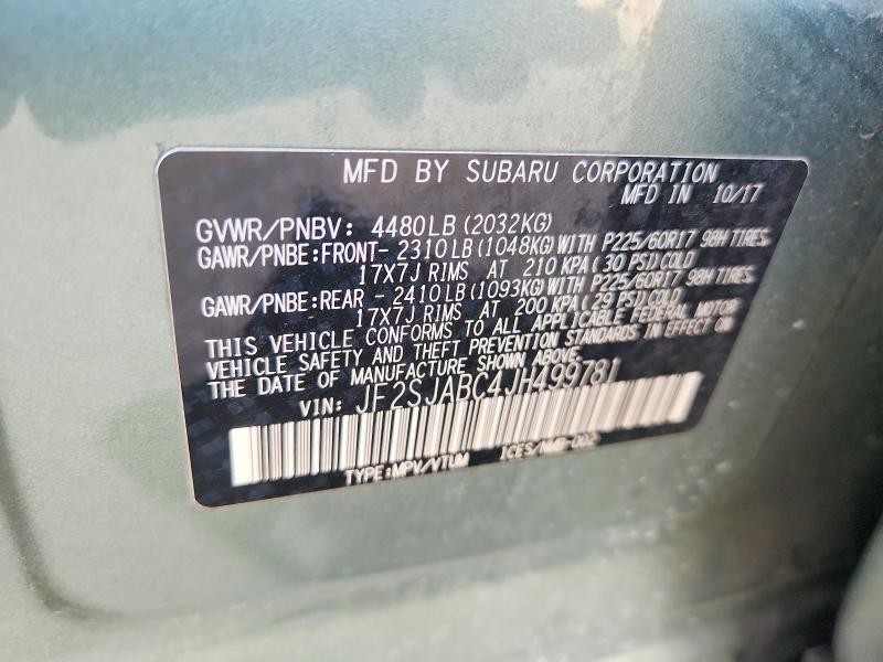 Продажа на аукционе авто 2018 Subaru Forester, vin: JF2SJABC4JH499781, номер лота: 66109406