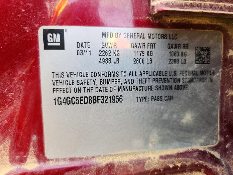 66203926 :رقم المزاد ، 1G4GC5ED8BF321956 vin ، 2011 Buick Lacrosse مزاد بيع